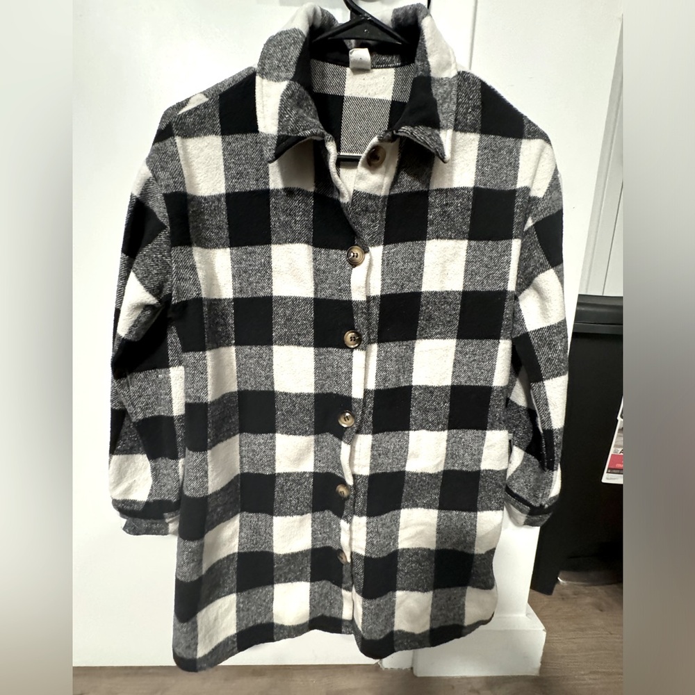 Kids black and white buffalo print button up shirt